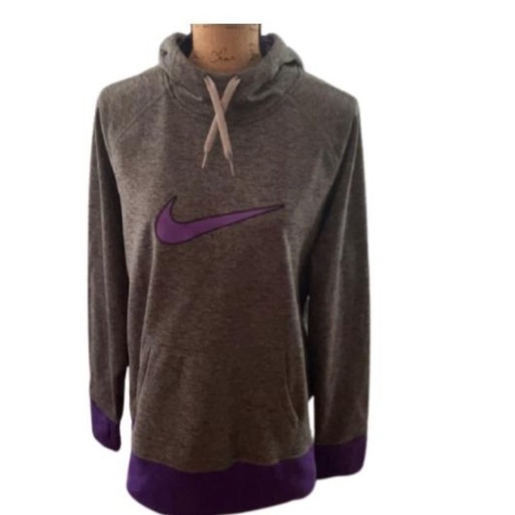 Nike Tops - Like new Dark Heather gray and  purple Nike Dri fit hooded sweatshirt.